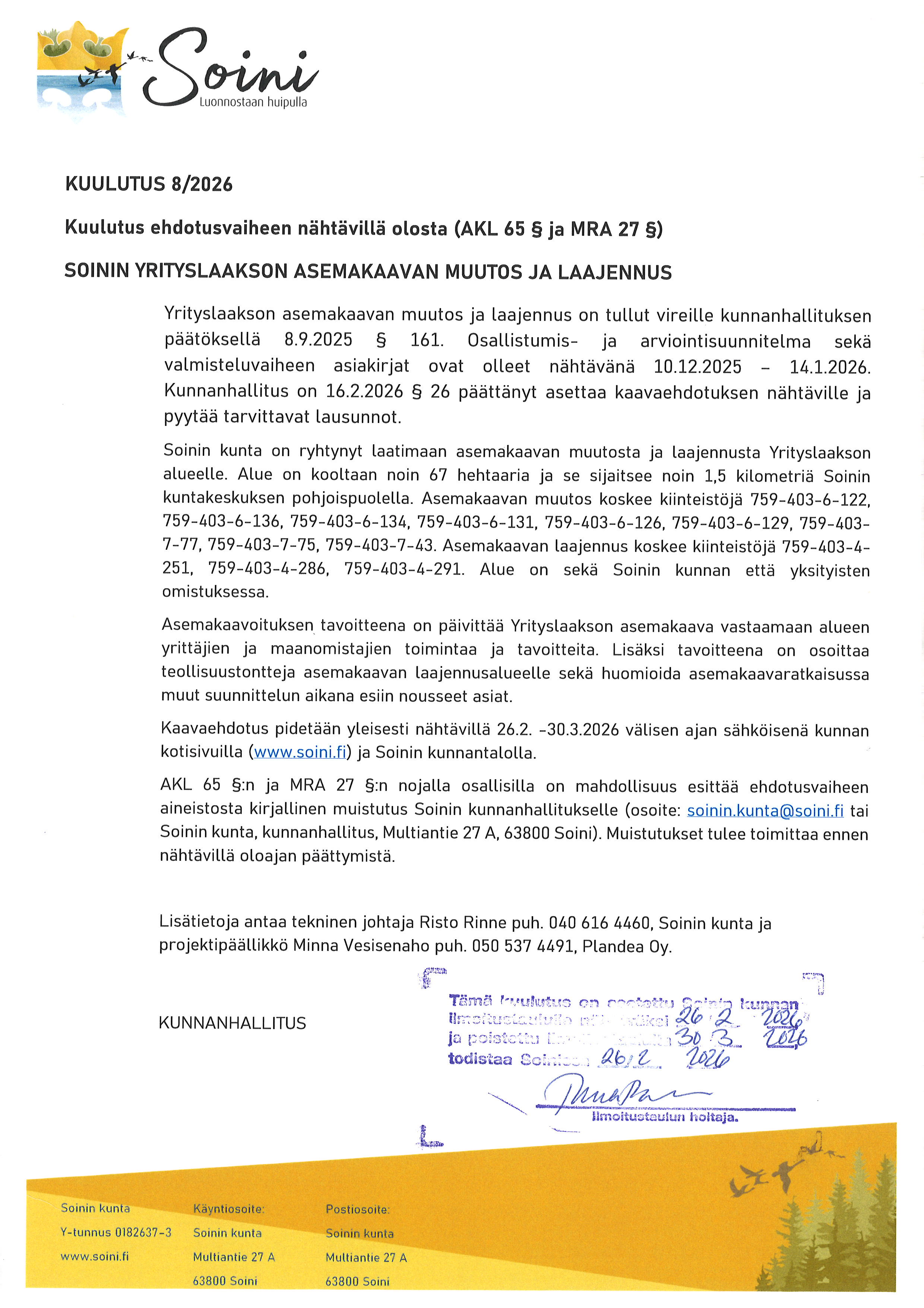 kuulutus kaavamuutoksen ehdotusvaiheen nähtäville tulosta