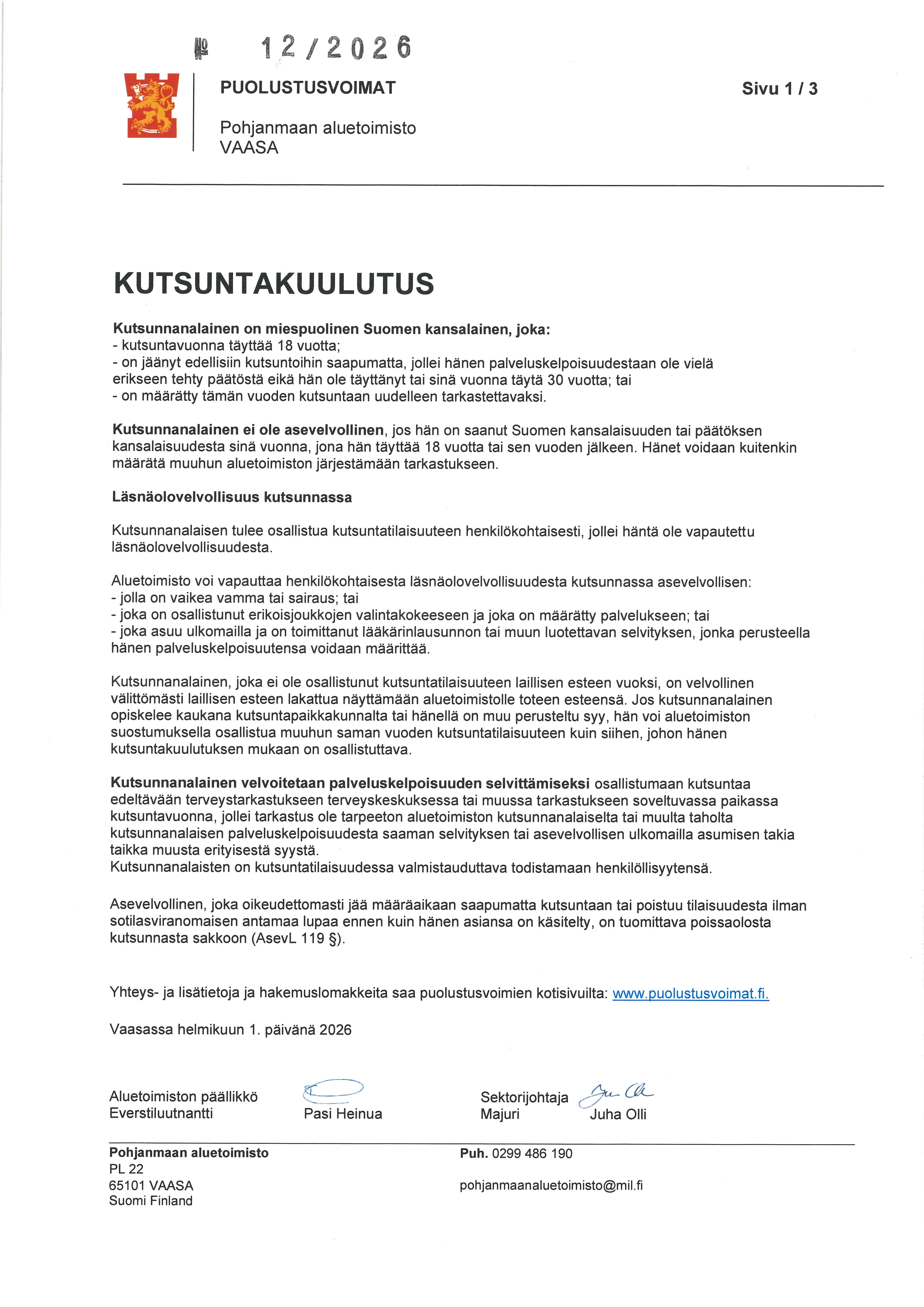 kutsuntakuulutus 2026