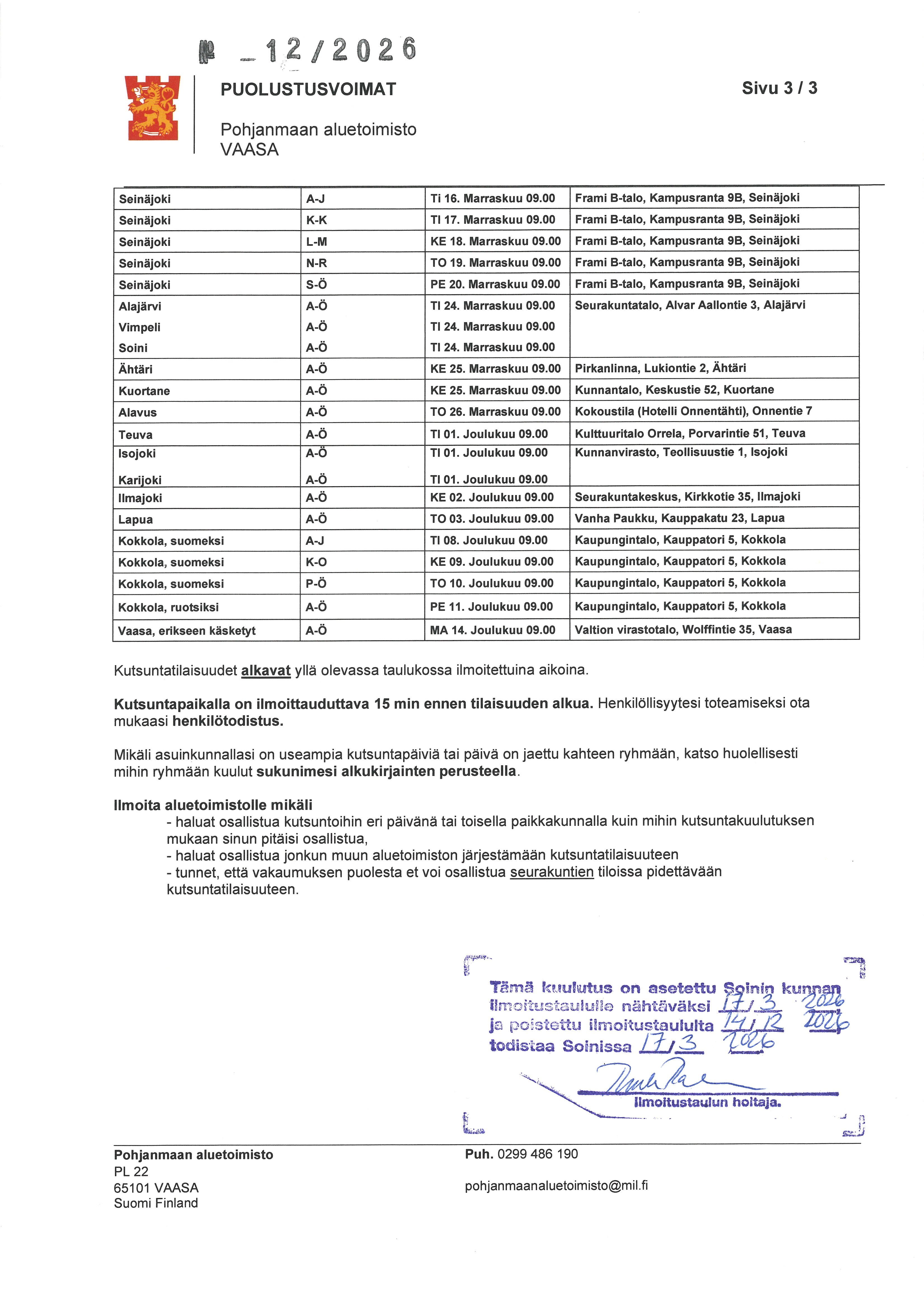 kutsuntojen aikataulut sivu 2