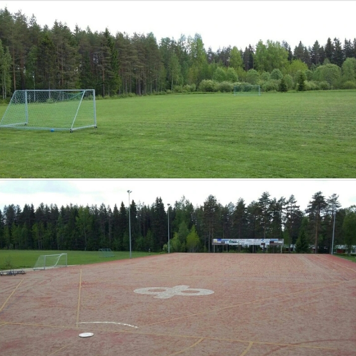 Kuvassa näkyy Soinin Yhtenäiskoulun pallokentät