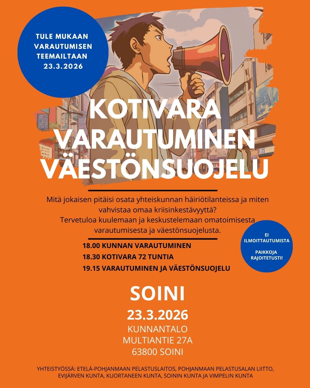 Kotivara, varautuminen, väestönsuojelu teemailta kunnantalolla