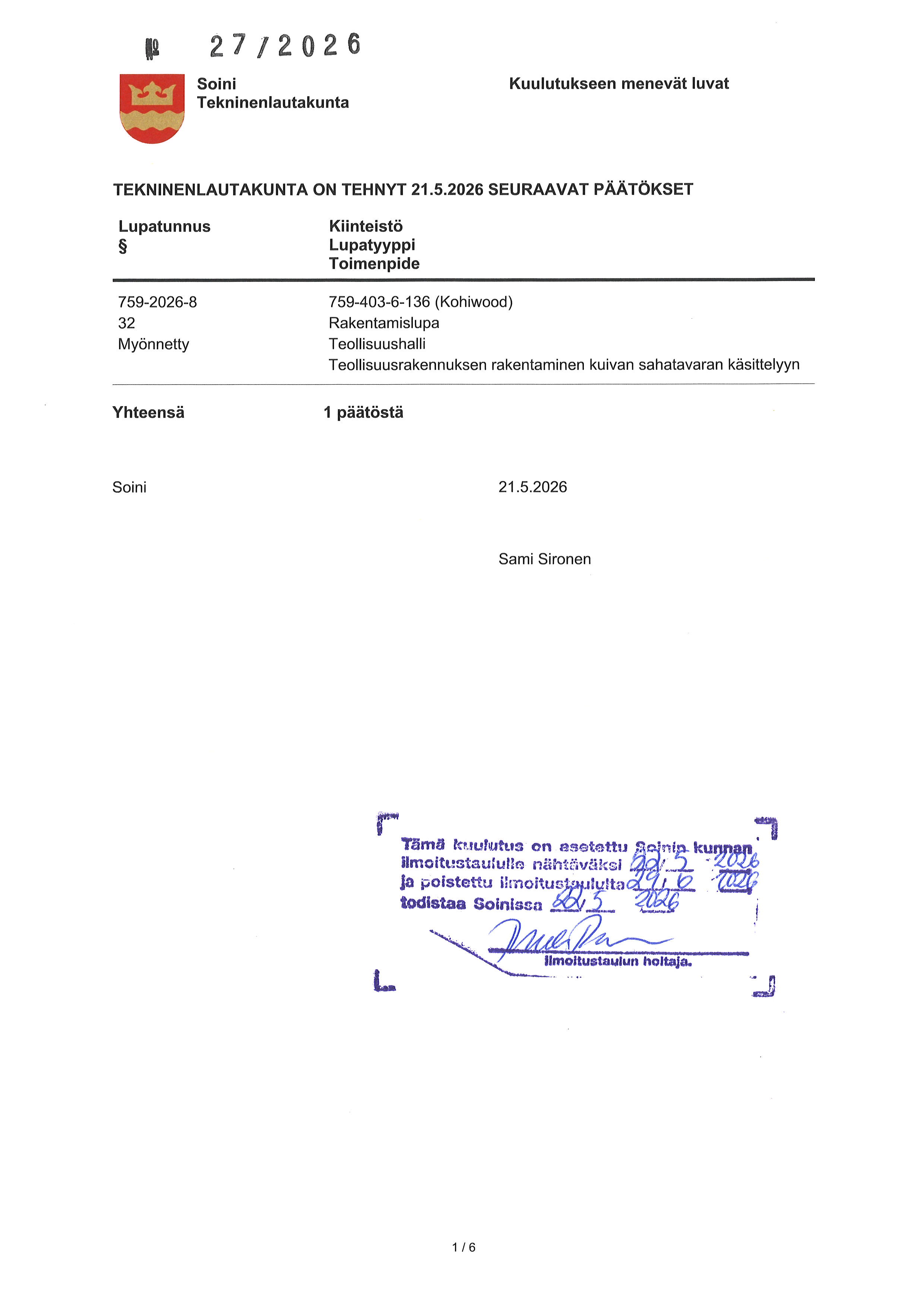 rakennuslupakuulutus 27/2026