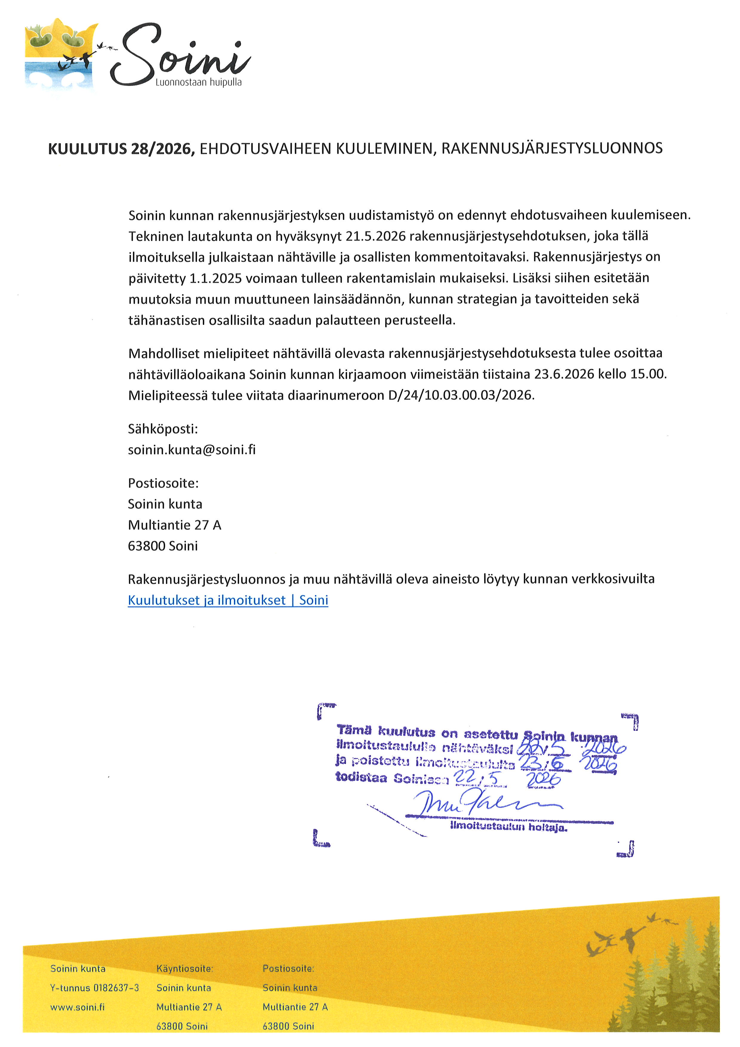 ehdotusvaiheen kuuleminen, rakennusjärjestysluonnos Soini