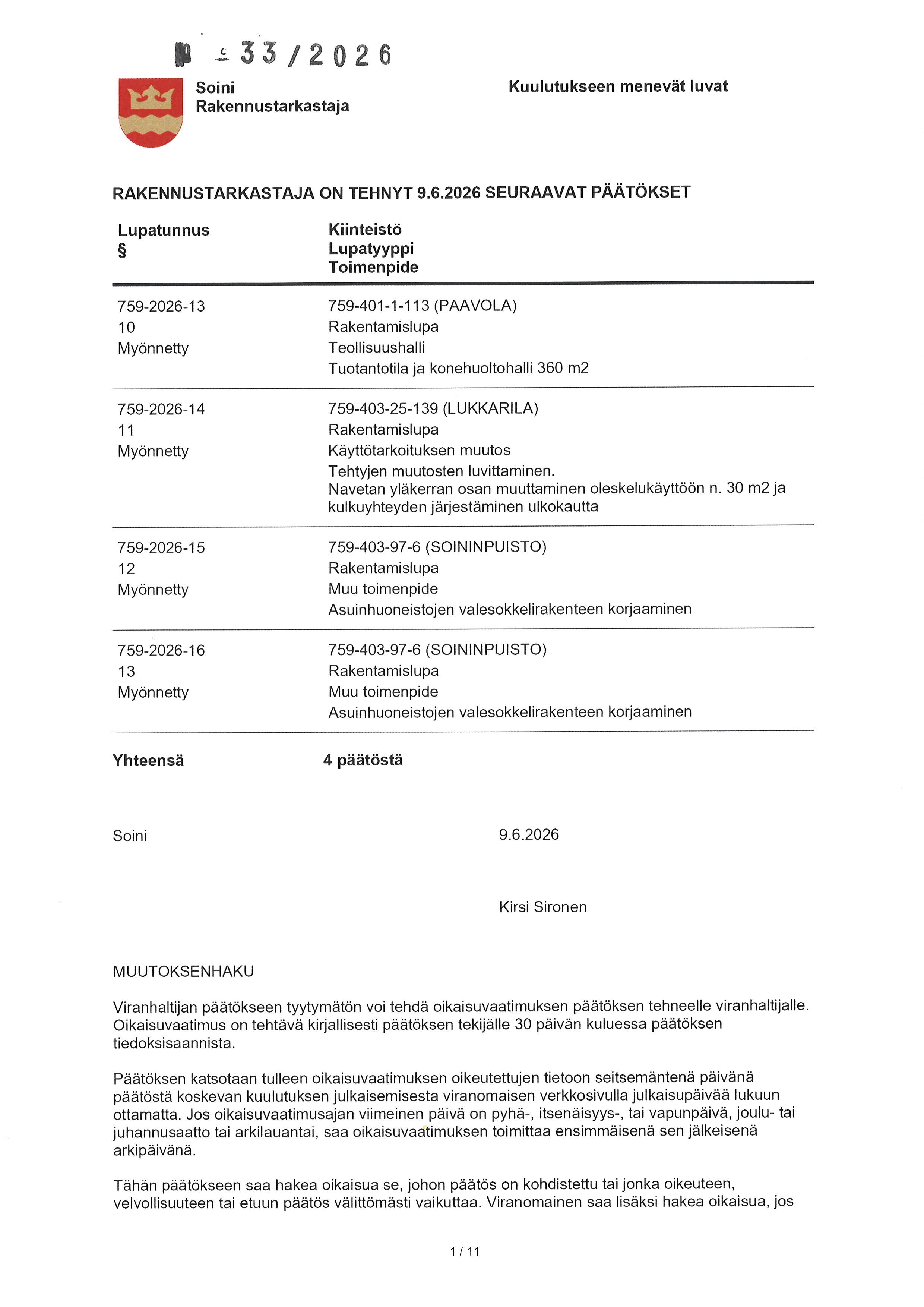 lupakuulutus 33/2026 sivu 1