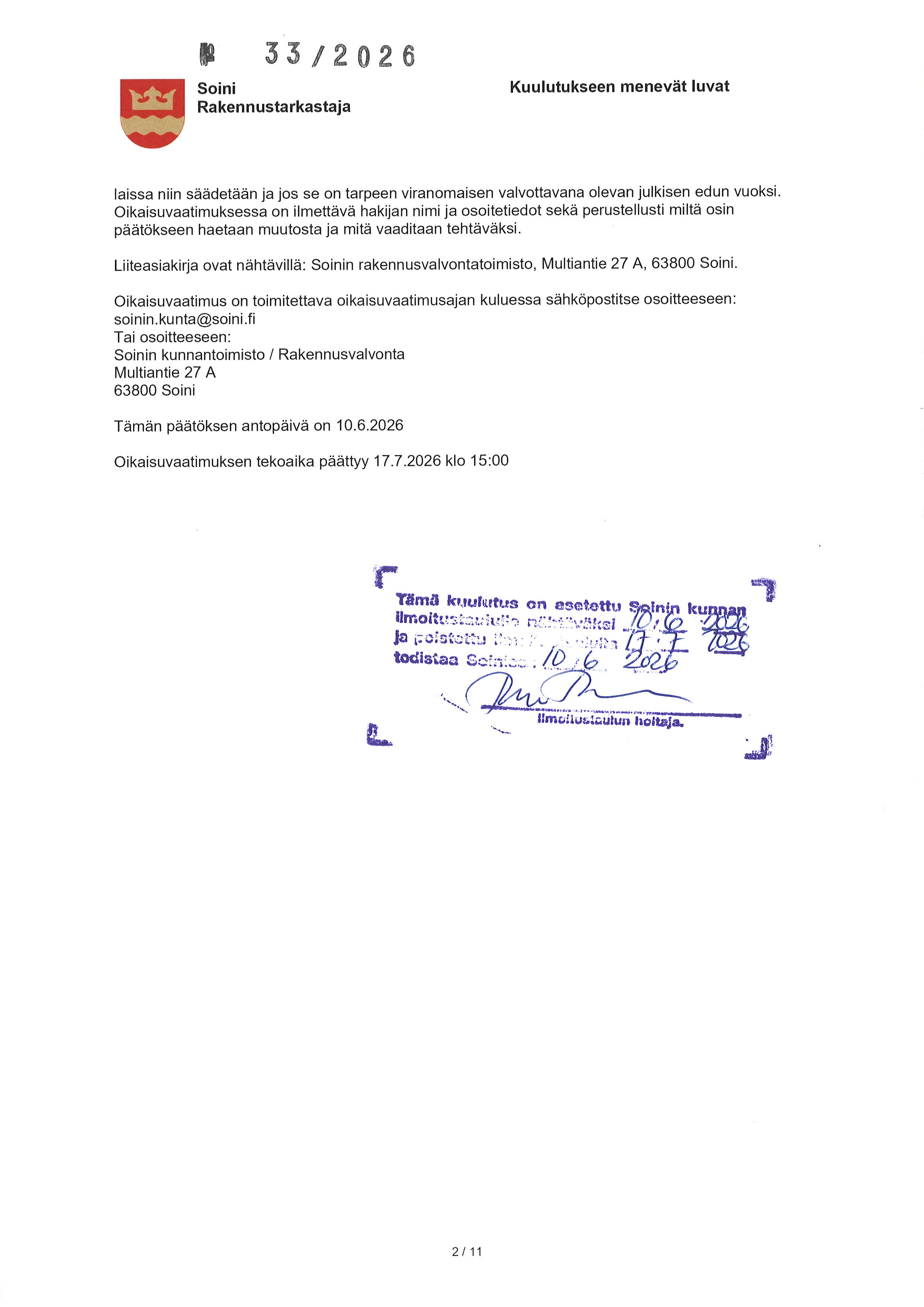 lupakuulutus 33/2026 sivu 2
