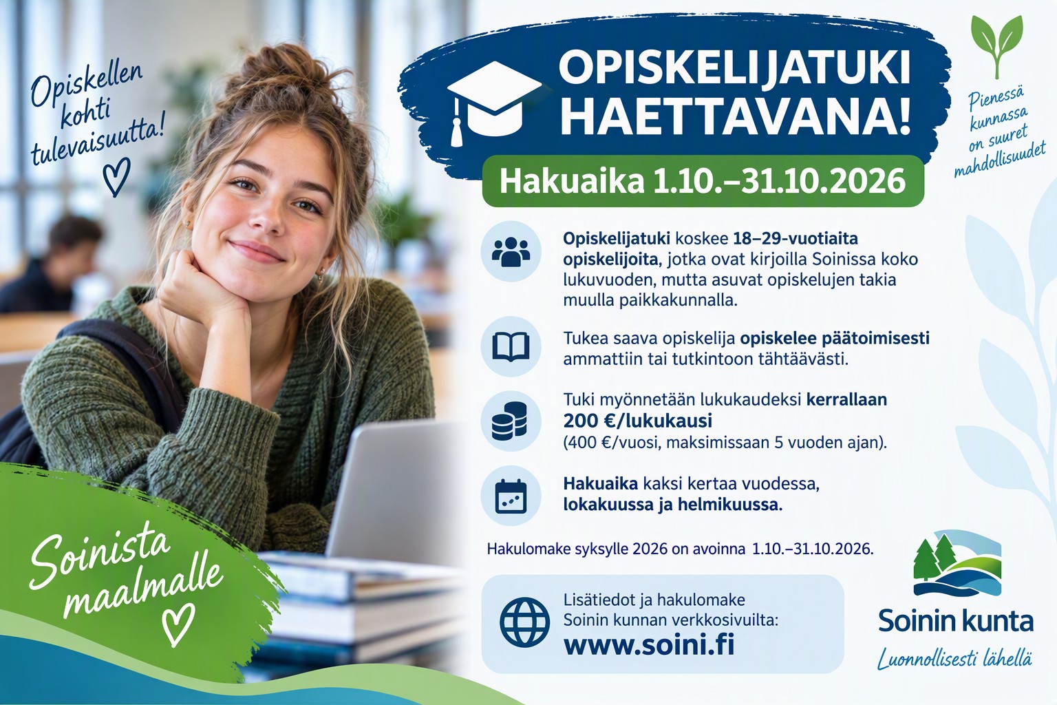 Opiskelijatuki haku 1.10.-31.10.2026