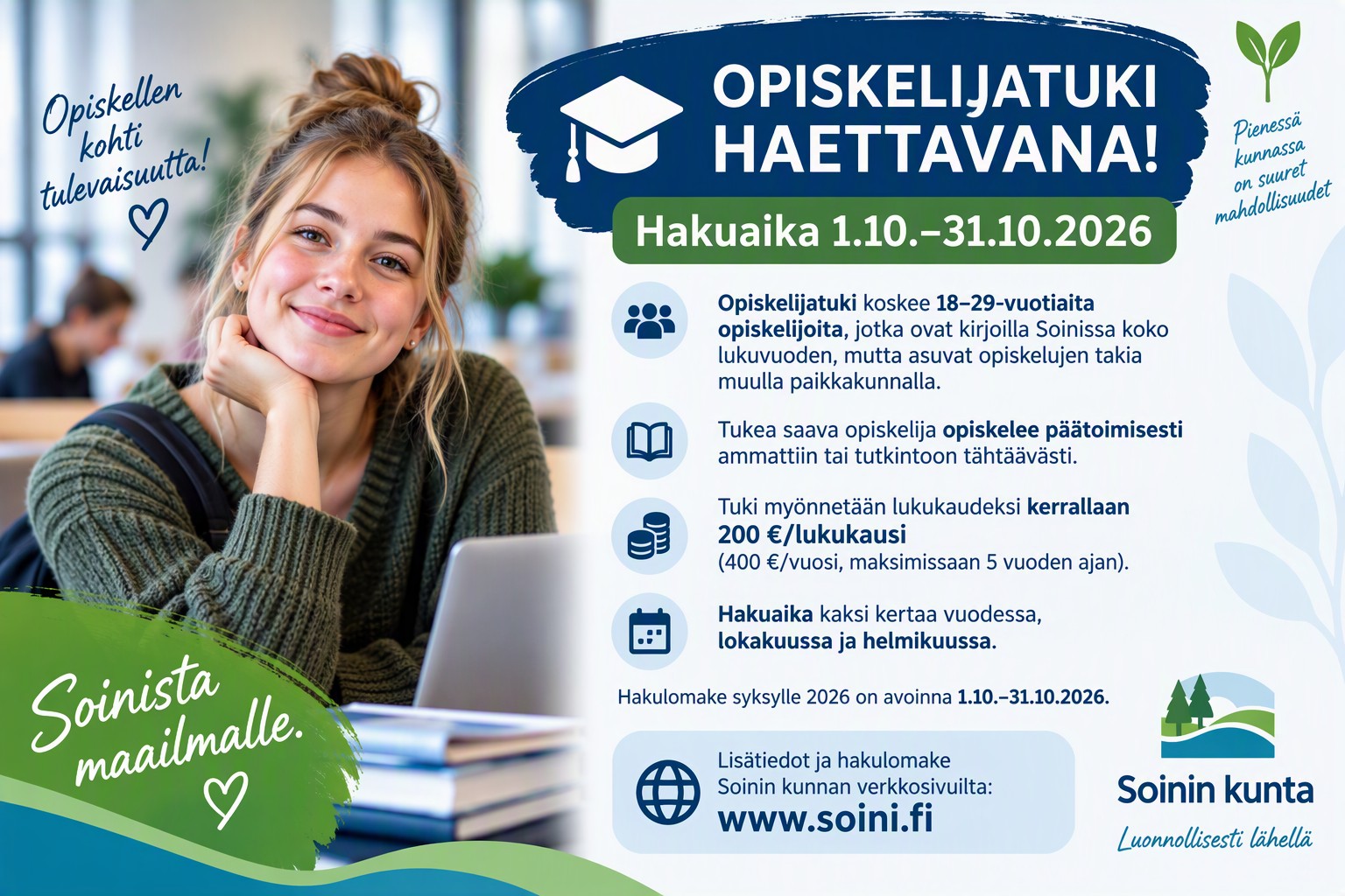 Opiskelijatuki haettavana lokakuun ajan 2026